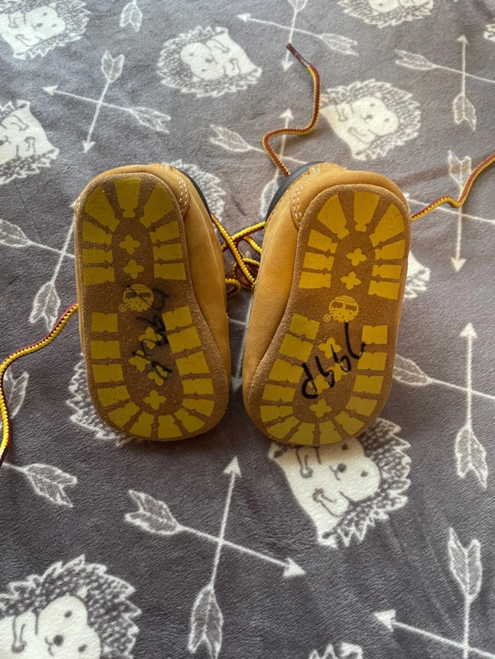 Timberland Baby Wheat Nubuck Lace-Up Booties with Yellow & Brown Laces ***